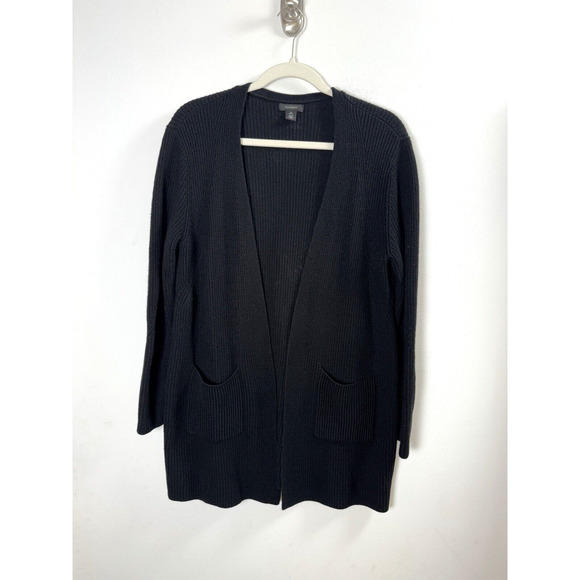 Halogen Black Knit Open Front Cardigan Preppy Normcore Classic Timeless Basics M - Picture 1 of 6